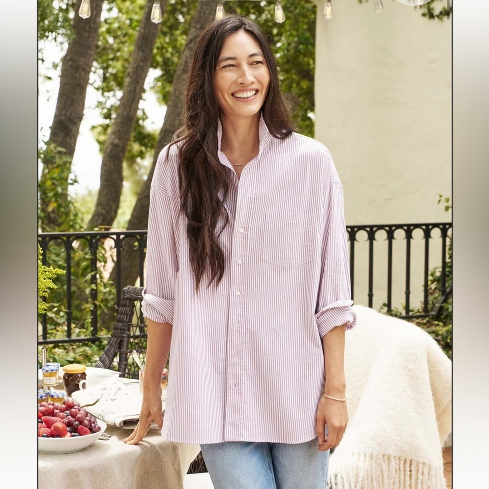 FRANK & EILEEN SHIRLEY OVERSIZED BUTTON UP - WINE STRIPE